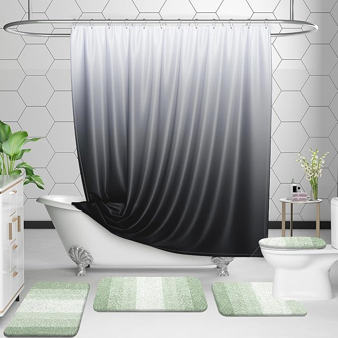 OLANLY Bathroom Rug Set 2 Piece, Soft Absorbent Microfiber Bath Mats and U-Shaped Contour Toilet Rug, Non-Slip, Machine Wash Dry, Plush Shaggy Bath Mats for Bathroom (30"x20"+24"x20", Sage Green)