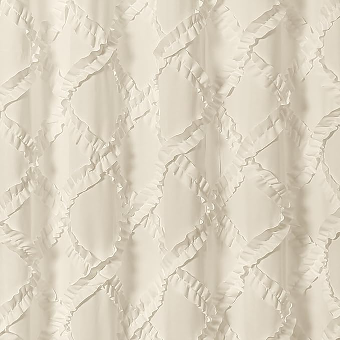 Lush Decor, Ivory/Pale Yellow Ruffle Diamond Shower Curtain | Textured Shabby Chic Farmhouse Style Design, x 72, 72" x 72"
