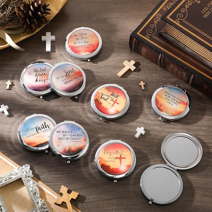 RattanView Christian Compact Mirrors Gifts for Women Bulk Mothers Day Inspirational Religious Pocket Makeup Mirror with Bible Verse Gift for Mom Ladies Church Party Favors VBS Sunday School