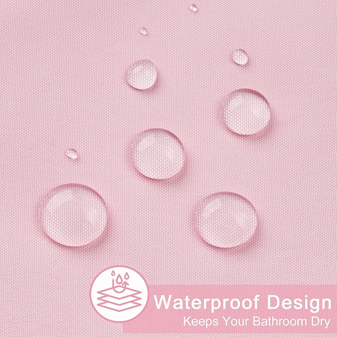 AooHome Extra Long Shower Liner, Polyester Solid Color Shower Curtain with Hooks, Weighted Hem, Water Repellent, 72x84 inch, Pink