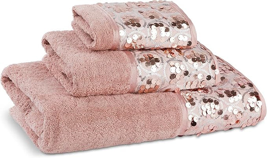Zahari Home Sinatra Modern Bathroom Towel Set 3 Piece Towel Blush Bath Towel, Hand Towel and Wash Towel Luxury Contemporary Bling Blush Bath Towel Sets Soft Plush and Highly Absorbent