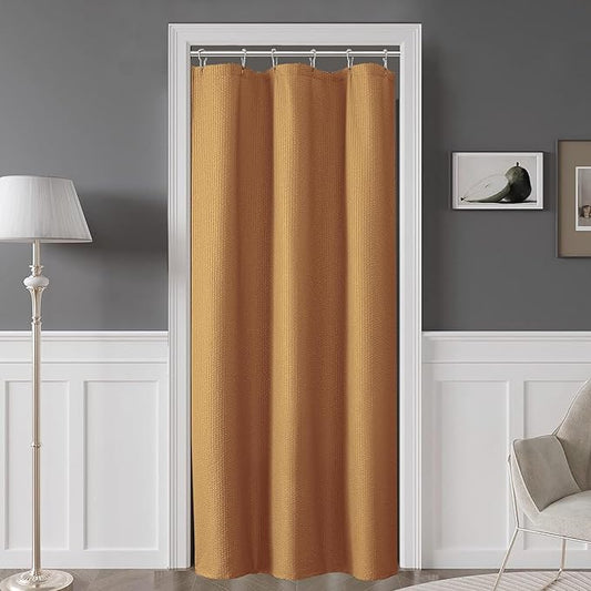 OVZME Gold Stall Fabric Shower Curtain 36 x 72 Inch, Soft Waffle Small Shower Curtain for Bathroom with Texture for Narrow Stall Size, Machine Washable Water Resistance, Hotel Style