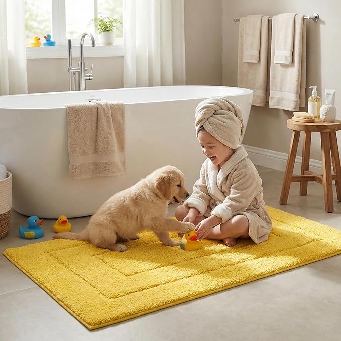 GRANNY SAYS Bathroom Rugs Non Slip Washable, Soft Bath Mats for Bathroom, 16" x 24", Super Absorbent Bath Mat Small Rug, Shaggy Shower Room Floor Mat, Tub, Yellow
