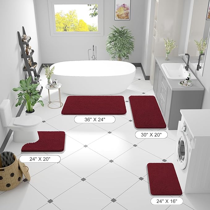 OLANLY Bathroom Rugs 59x35, Extra Soft Absorbent Chenille Bath Rugs, Rubber Backing Quick Dry, Machine Washable Bath Mats for Bathroom Floor, Tub and Shower, Home Decor Accessories, Burgundy
