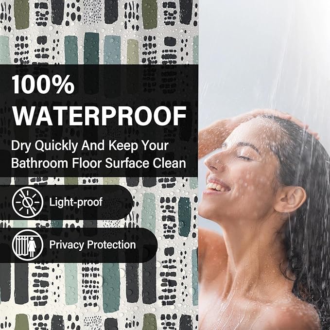 Sage Green Shower Curtain for Bathroom,Bohemian Green Checkered Waterproof Polyester Shower Curtain,Funny Sage Geometric Bathroom Decor,72x72 Inch