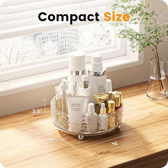 A-LuGei 【Crystal Design 𝟵" Perfume Organizer,【360° Rotating】 Vanity Organizer, Bathroom Organizers and Storage, Makeup Organizer for Skincare Cosmetic Lazy Susan Dresser Decor【Water Ripple】