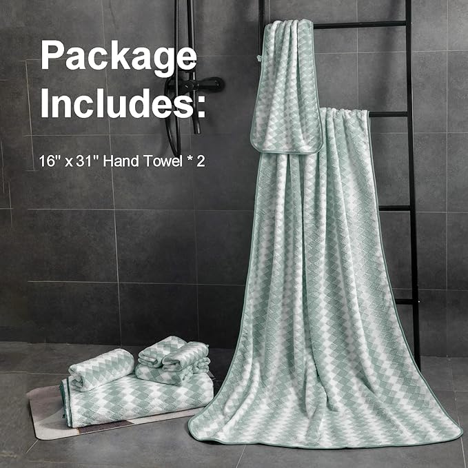 Hand Towels Set 2 Pack-16“x31” Ultra Soft Microfibers Bathroom Towel Set Highly Absorbent Quick Dry Luxury Premium Towel Lightweight Cozy Durable Hand Towel Collection Hotel Spa Gym Kitchen,Green