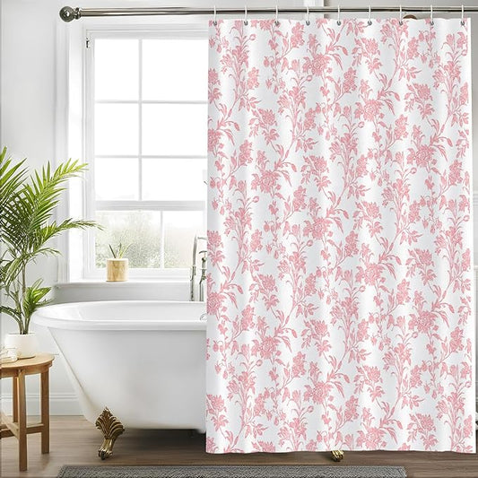 Seorsok Pink Shower Curtain,Sage Cotton Floral Cottagecore,Elegant Floral Fabric Shower Curtain Machine Washable Waterproof Bathroom Decor 36'Wx72'L inches