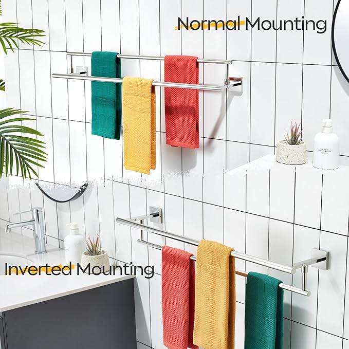 KOKOSIRI Towel Holder Polished Chrome 32-Inch Bathroom Double Bath Towel Bars Kitchen Rack Wall Mounted Stainless Steel B5009CH-L32