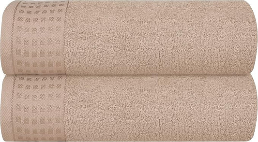 GLAMBURG 100% Cotton 2 Pack Oversized Bath Towel Set 28x55 Inches, Ultra Soft Highly Absorbant Compact Quickdry & Lightweight Large Bath Towels, Ideal for Gym Travel Camp Pool - Tan