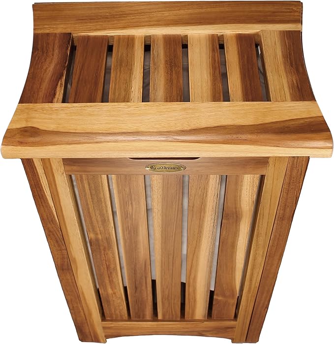 DecoTeak Solid Hamper in Natural Teak, 15 inch W x 12.5 inch D x 16 inch H