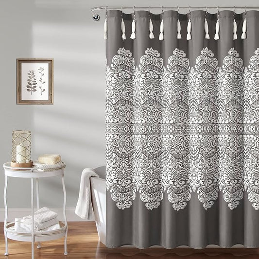 Lush Decor Boho Medallion Shower Curtain Single 72" W x 72" L Dark Gray - Boho Shower Curtains for Bathroom Decor - Gray Bathroom Curtain