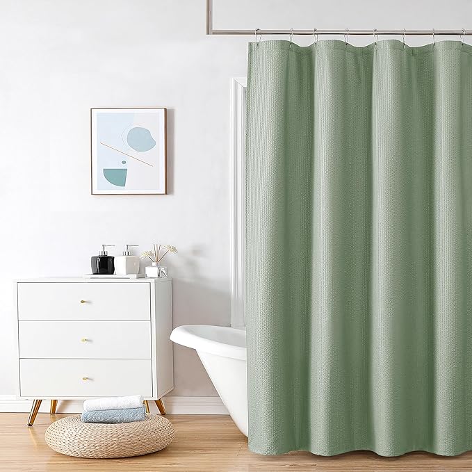 OVZME Stall Shower Curtain 48X72 inch, Embossed Textured Fabric Shower Curtain for Bathroom - Soft Cloth & Hotel Spa, Water Repellent, Machine Washable Bathroom Curtain, Sage Green