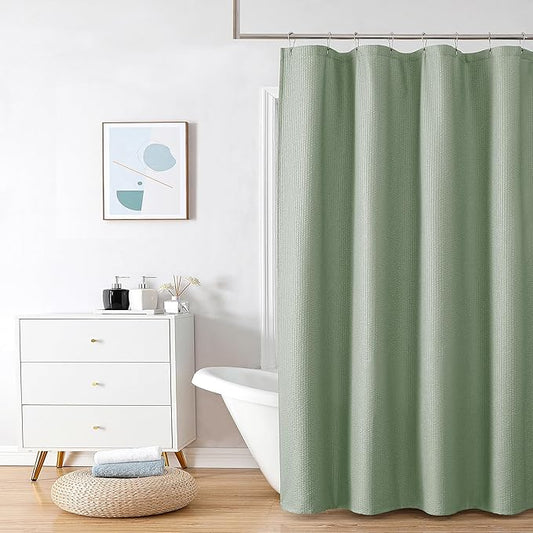 OVZME Stall Shower Curtain 48X72 inch, Embossed Textured Fabric Shower Curtain for Bathroom - Soft Cloth & Hotel Spa, Water Repellent, Machine Washable Bathroom Curtain, Sage Green