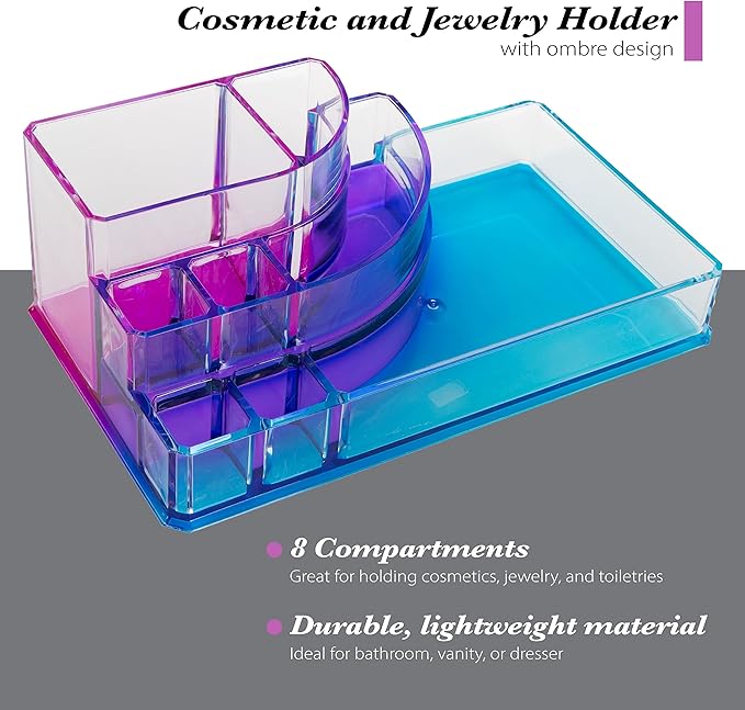 Simplify 8 Section Jewelry Holder | Dimensions: 8.78" x 5.04" x 3.15" | Multipurpose | Great for Bathroom | Vanity | Dresser | Durable | Lightweight | Ombre