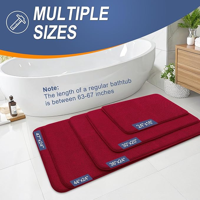 OLANLY Thick Memory Foam Bath Mats Rugs 44x24, Extra Soft Absorbent Bathroom Rug, Quick Dry Bath Mat, Non-Slip, Machine Washable Carpet for Bathroom, Tub and Shower, Home Decor Accessories, Red