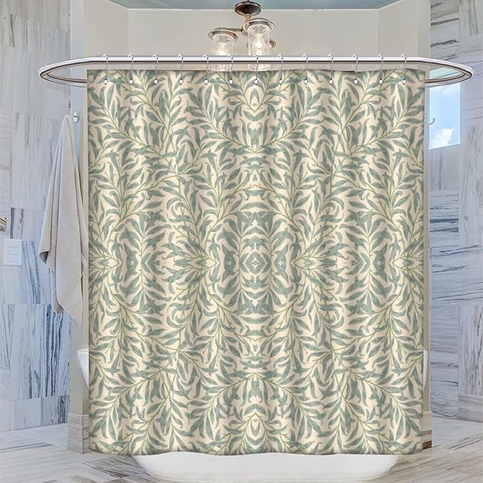Vintage Botanical Shower Curtain William Morris Designs Green Jungle Fruit Print Shower Curtain Set Polyester Interior Waterproof Shower Curtain with 12 Hooks 72x84 Inches(183x214cm)