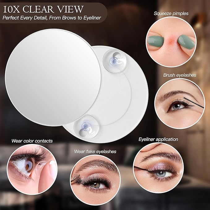 15" x13" Vanity Mirror with Lights, LED Makeup Mirror with Lights,10X Magnification Vanity Mirror with 360°Rotation, 3 Color Modes ＆ Dimmable Lighted Mirror Makeup for Desk, Travel, White