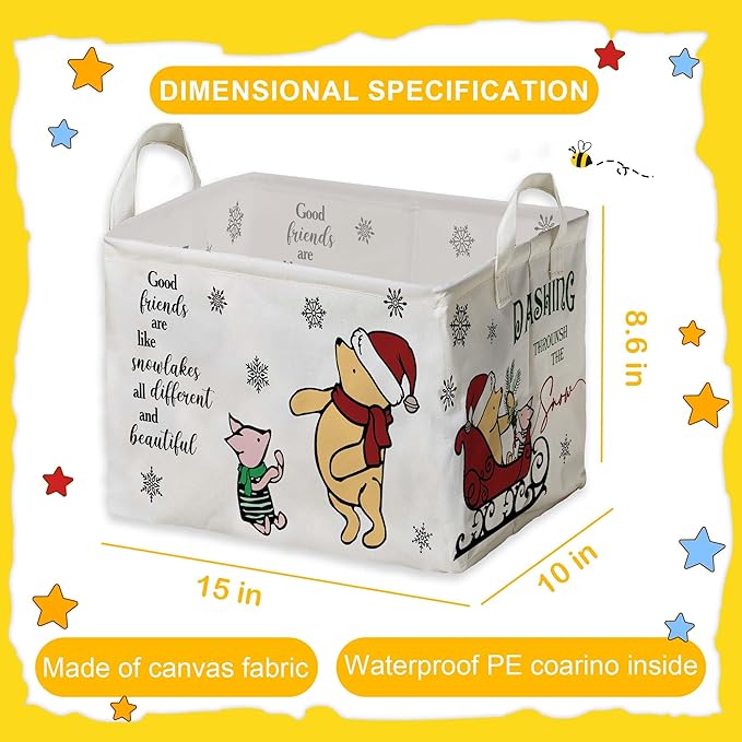 Winnie Theme Christmas Nursery Decor,the Pooh Christmas Gift,Large Canvas Laundry,Hamper Winnie Baby Stuff with A Waterproof PE Coating,Foldable Toys Bin