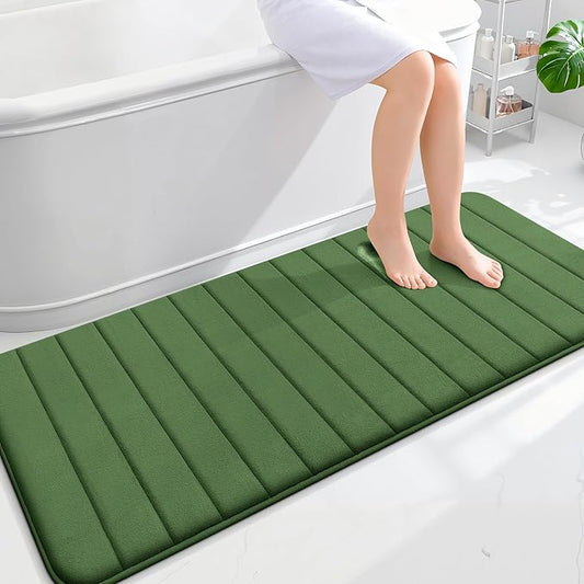 OLANLY Memory Foam Long Bathroom Rugs Runner 59x24, Super Soft Absorbent Bath Mat, Quick Dry, Machine Washable Shower Floor Rugs, Bathmat Carpet, Bathroom Home Decor Accessories, Olive Green