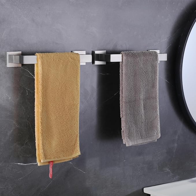 LANC 12-Inche Towel Bars for Bathroom Wall Mounted 30-CM Brushed Nickel Bath Towel Ring Stainless Steel Total-14?€? Towel Rails for Kitchen Hand Towel Holder Racks Hanger Towel Rods, A8804BN-3P1
