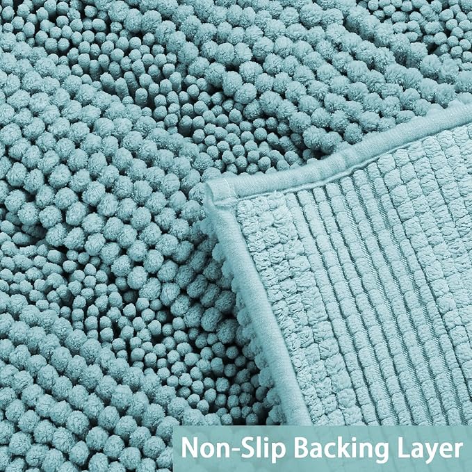 Turquoize Luxury Chenille Bath Rug for Bathroom Rugs Extra Absorbent Bath Mat Non Slip Microfiber Shower Rug for Bathroom Microfiber Shaggy Carpet Rug Size, 17"x 24", Aqua Haze
