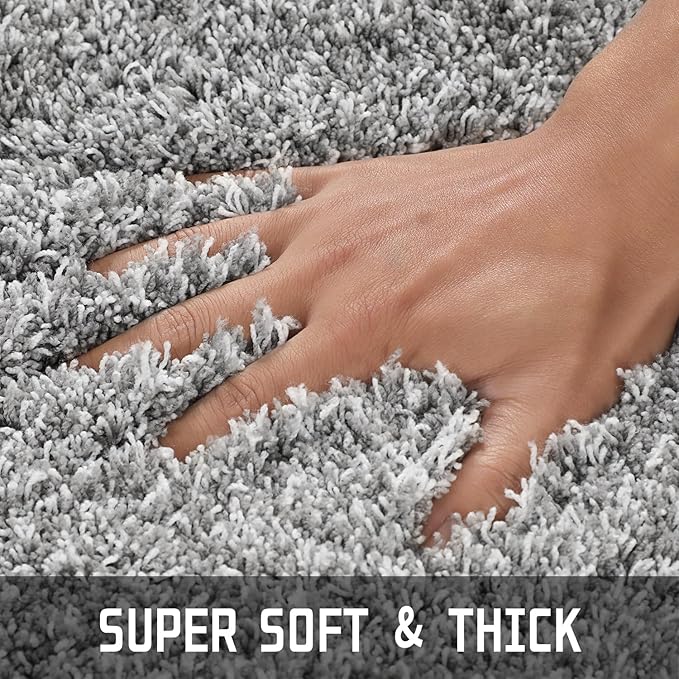 Yimobra Luxury Bathroom Rugs, Fluffy Bath Mats, Non Slip, Water Absorbent Microfiber, Machine Washable, Plush Carpet Shower Rugs, Thick Matts for Bathroom Floor&Tub, 44"x 24", Light Gray and White
