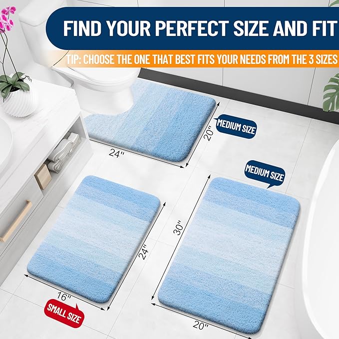 OLANLY Bathroom Rugs Mat 59x24, Extra Soft Absorbent Microfiber Bath Rugs, Rubber Backing, Quick Dry, Machine Washable Bath Mats for Bathroom Floor, Tub and Shower, Home Decor Accessories, Sky Blue