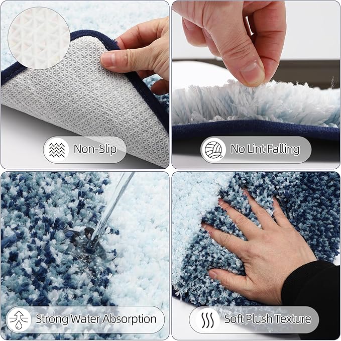 XLHOMO 32PCS Bathroom Sets with Shower Curtain and Rugs Navy Blue Shower Curtain Set 3PCS Soap Dispenser Bathroom Accessories with Bathroom Trash Can
