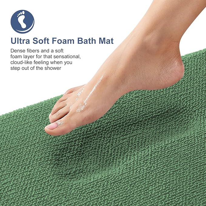 OLANLY Thick Memory Foam Bath Mat Rug 44x24, Extra Soft Absorbent Bathroom Rug, Quick Dry Bath Mats, Non-Slip, Machine Washable Carpet for Bathroom, Tub and Shower, Home Decor Accessories, Olive Green