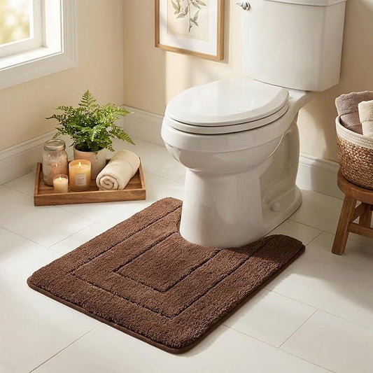 GRANNY SAYS Bathroom Toilet Rugs U Shaped, Bath Mats for Bathroom, Bath Rugs Non Slip Washable, Absorbent Microfiber Toilet Mat, Soft Plush Shaggy Bath Carpet, 20" x 24", Brown
