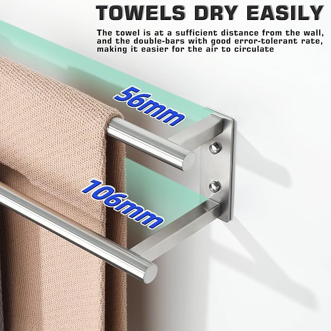 Alise Double Towel Bars for Bathroom, Wall Mount Towel Holder 32'' Towel Racks for Bathroom, SUS304 Stainless Steel Towel Hanger Towel Rails, Brushed Nickel