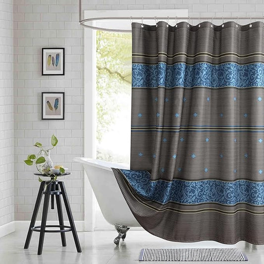 Extra Long Fabric Shower Curtain, Brown and Blue Print Waterproof Shower Curtains for Bathroom, 72" W x 84" H