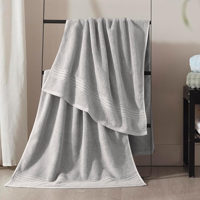 COZYART Silver Grey Bath Towels for Bathroom 2 Pcs, 27x54 Cotton Towel Set Super Soft Highly Absorbent Durable 650 GSM Shower Towels for Daily Use