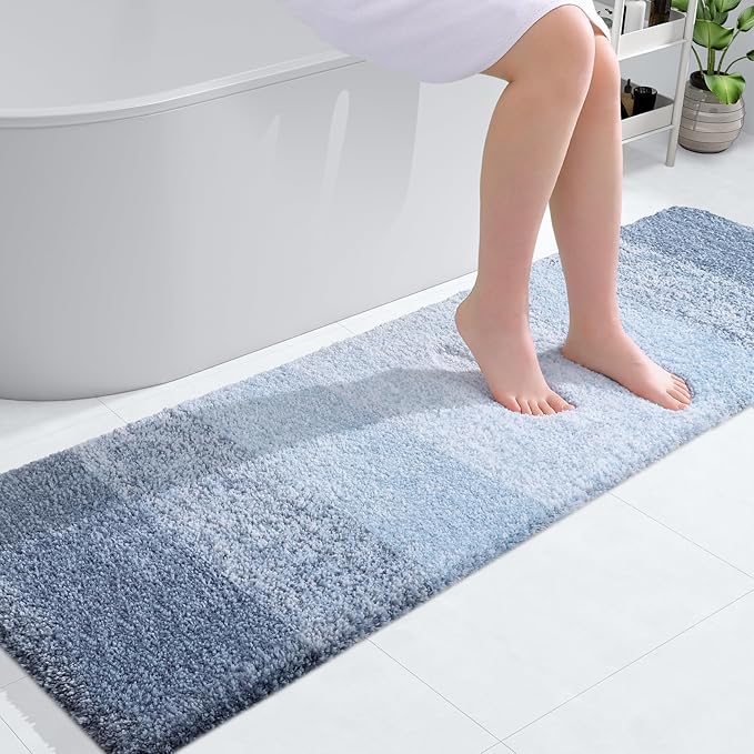 OLANLY Bathroom Runner Rugs 59x17, Extra Soft Absorbent Microfiber Bath Rugs, Rubber Backing, Quick Dry, Machine Washable Bath Mats for Bathroom Floor, Tub and Shower, Home Decor Accessories, Blue