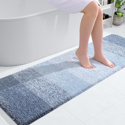 OLANLY Bathroom Runner Rugs 59x17, Extra Soft Absorbent Microfiber Bath Rugs, Rubber Backing, Quick Dry, Machine Washable Bath Mats for Bathroom Floor, Tub and Shower, Home Decor Accessories, Blue