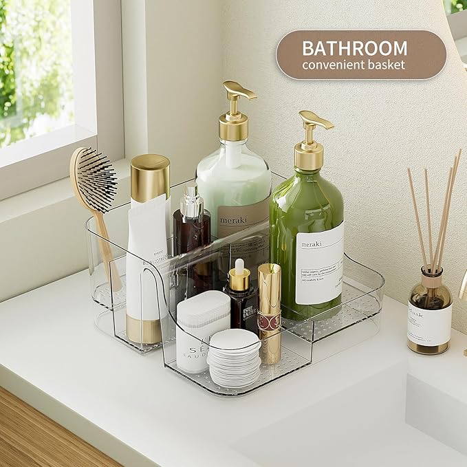 Clear Makeup Organizer Countertop ?€? 6 Compartments Cosmetic, Jewelry, Skincare & Perfume Organizer, Vanity and Bathroom Counter Organizer, Multi-Use Makeup Brush Holder