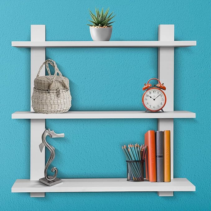 Sorbus Bathroom Shelves - 3-Tier Wall Mounted Floating Shelves for Books, Trophies, Wall Decor, Kitchen, Living Room & Bathroom Decor - Decorative Hanging Display Over the Toilet Storage Shelf - White