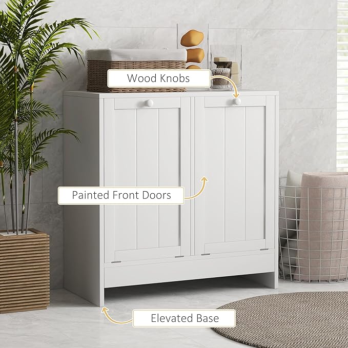 kleankin Double Tilt Out Laundry Hamper Cabinet with Storage, 19 Gallon Hidden Trash Can Cabinet with 2 Doors for Bathroom, Kitchen, White