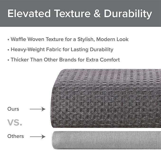 Madison Park Shower Curtain Waffle Weave, Cationic Dyed, Waffle Shower Curtain 3M Scotchgard Moisture Management, Farmhouse Long Shower Curtains for Bathroom, Long: 72x78 Charcoal