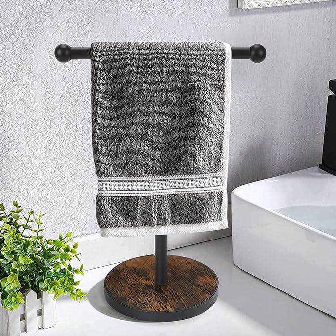 YINMIT Hand Towel Stand, T-Shape Height 15?€? Wood Countertop Towel Holder Stand, Hand Towel Rack with Heavy Base for Bathroom Kitchen Countertop Vanity