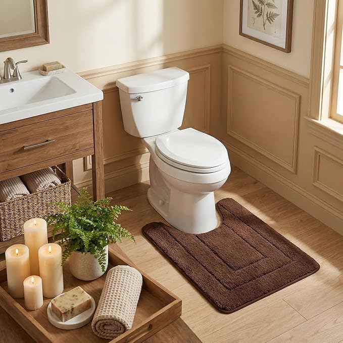 GRANNY SAYS Bathroom Toilet Rugs U Shaped, Bath Mats for Bathroom, Bath Rugs Non Slip Washable, Absorbent Microfiber Toilet Mat, Soft Plush Shaggy Bath Carpet, 20" x 24", Brown