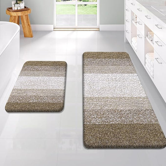 OLANLY Bathroom Rug Set 2 Piece, Soft Absorbent Microfiber Bath Rug Set, Non-Slip, Machine Wash Dry, Plush Shaggy Bath Mats for Bathroom (47"x20"+24"x16", Coffe)