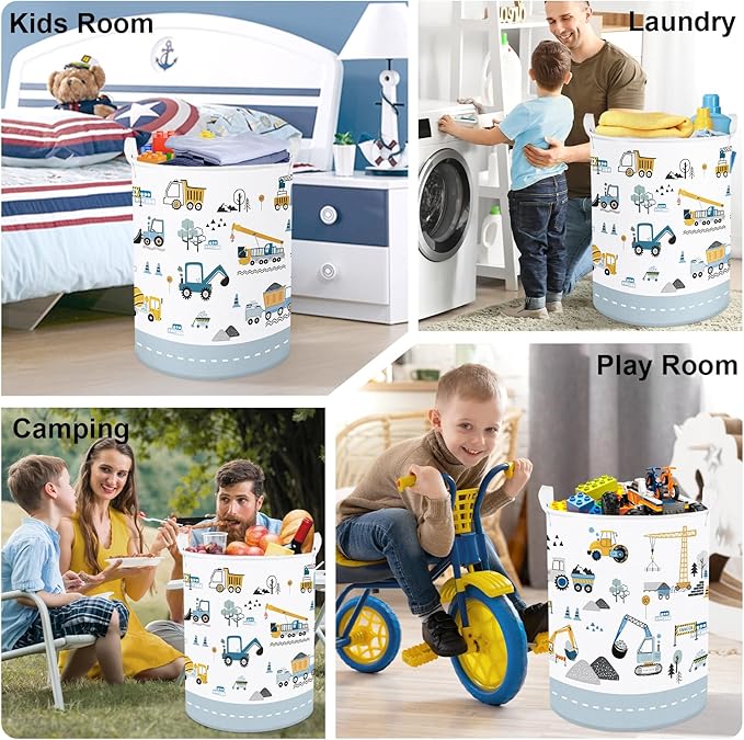 Cars Laundry Hamper Cartoon Vehicle Large Storage Basket Collapsible Parents Organizer Boy Toy Clothes Bins for Bedroom, Bathroom, Crane, 63L