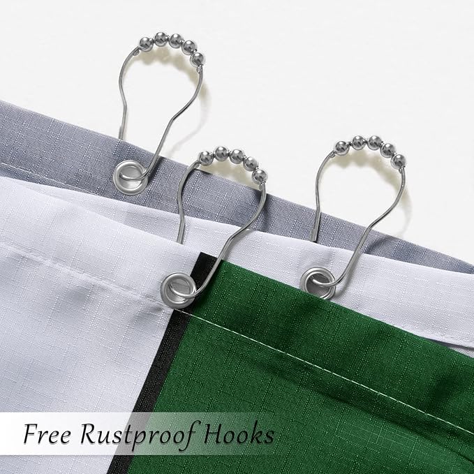 Green Shower Curtains for Bathroom Grey Shower Curtain Set with Hooks Geometric Linen Fabric Green and White Bath Curtains Decorative Water Repellent, 72x72
