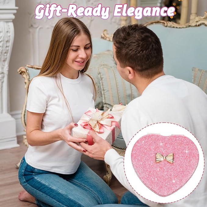 Giantree Cute Heart-Shaped Makeup Mirror for Women, Pink Double-Sided Makeups Mirrors, Travel Portable Makeup Mirror Gift Magnetic Folding Mirrors Suitable for Women Home Office Valentine's Day