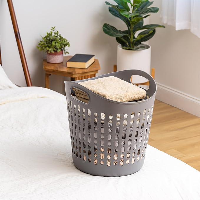 IRIS USA Plastic Laundry Basket Hamper, 3-Pack, 40L / 10 Gal Flexible Dirty Clothes Bag with Ventilation Holes, Bedroom Bathroom Apartment Dorm Laundry Room Blanket Pillow Trinkets Organization, Gray