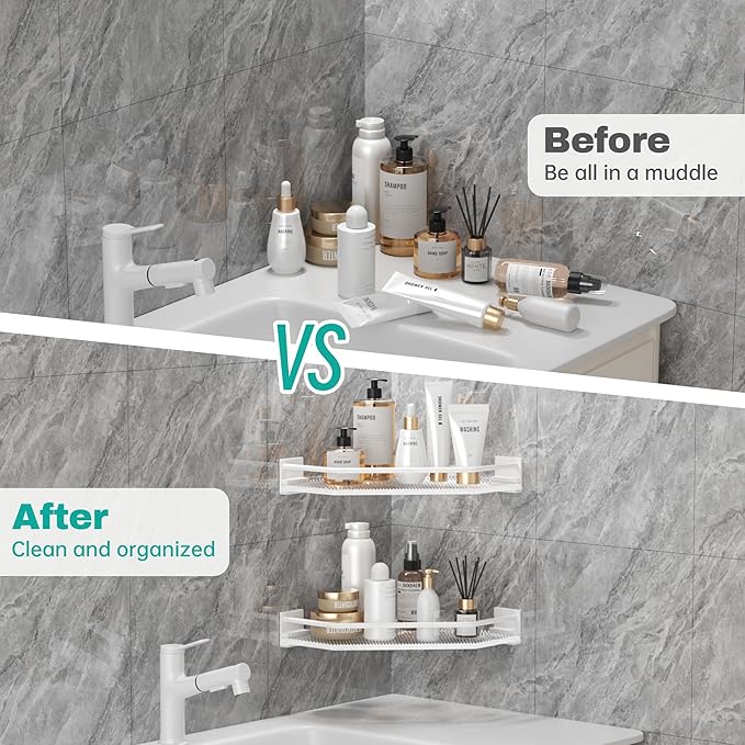 Acrylic Corner Bathroom Counter Organizer - 2 Tier Countertop Storage Shelves for Dresser, Kitchen, Laundry, Dorm Room (White)