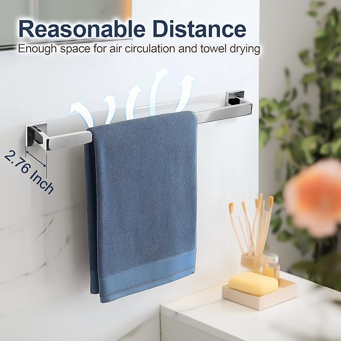 SEIDO 16 Inch Polished Chrome Towel Bar, Heavy Duty & Rust-Proof 304 Stainless Steel Bath Towel Holder, Modern Square Wall Mounted Towel Rack for Bathroom, Kitchen, RV