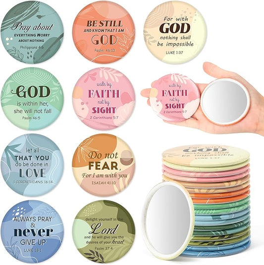 Y1tvei Boho Watercolor Mirrors Bulk - 36Pcs Bible Verse Christian Inspirational Gifts Scripture Mini Compact Mirrors Portable Round Pocket Makeup Mirror for Women Purse Religious Church Party Favors
